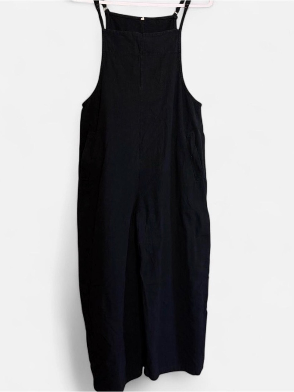 Unbranded Minimalist Black Linen Wide Leg Boho Overall Jumpsuit Pinafore M